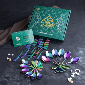 5 YEAR GUARANTEE 50 Gram Premium Rainbow Cutlery Set Qareenay Manzil® branded